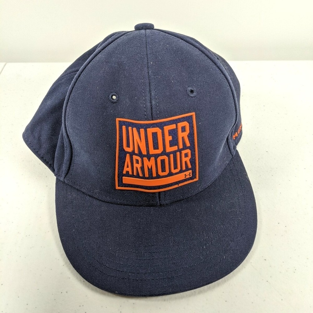 Under Armour Youth Hat Navy Blue Orange Logo HeatGear Snapback Baseball Cap OSFA